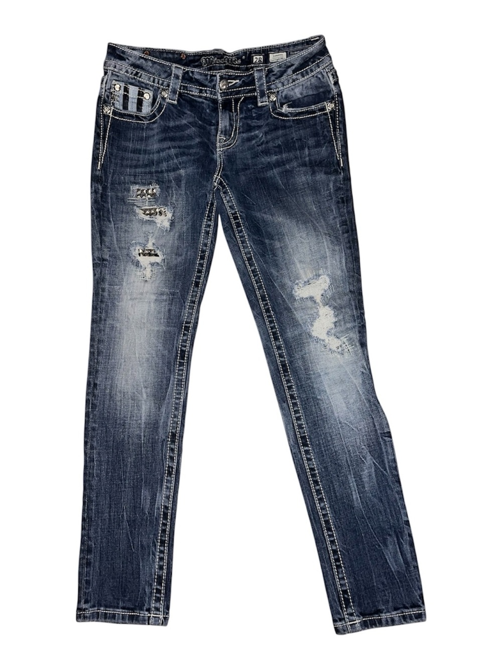 Rare Miss Me Skinny Distressed Jeans in Dark Blue Wash